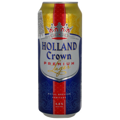 Пиво Holland Crown Краун Премиум светлое 4.8%, 500мл