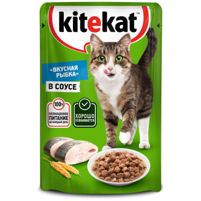 Влажный корм Kitekat для взрослых кошек со вкусом рыбы в соусе Вкусная треска, 85г