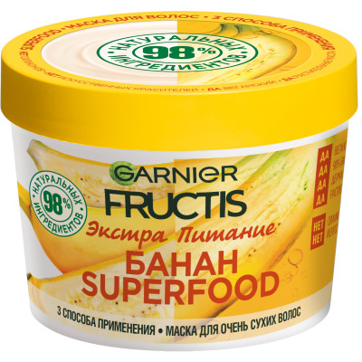 Маска для волос Garnier Fructis Superfood 3в1 экстра питание банан, 390мл