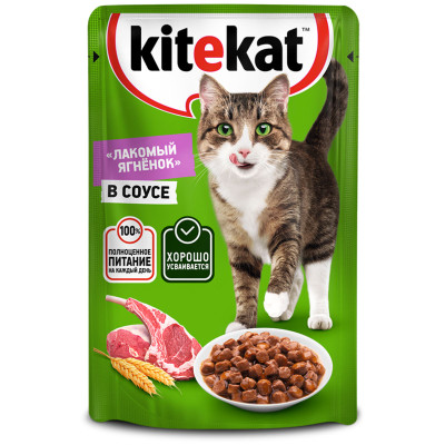 Влажный корм Kitekat для взрослых кошек со вкусом ягнёнка в соусе Лакомый ягнёнок, 85г