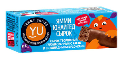 Сырок Ямми Юнайтед творожный с какао и шоколадными кусочками 24%, 40г