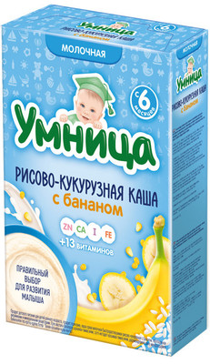 Каша Умница молочная рисово-кукурузная с бананом с 6 месяцев, 200г