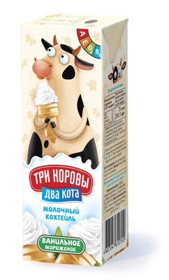 Коктейль Три Коровы Два Кота ванильное мороженое с 3 лет 2.5%, 200г