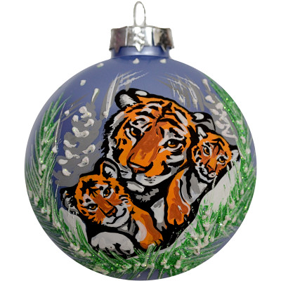Украшение ёлочное Тигрица и два тигрёнка шар из стекла