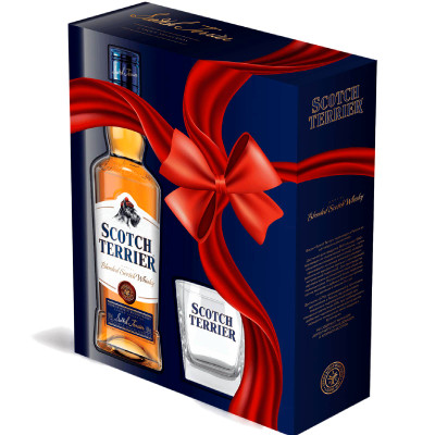 Виски Scotch Terrier шотландский купажированный 40% в подарочной упаковке, 700мл + бокал