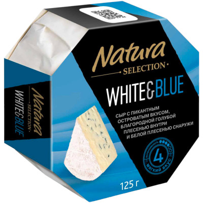 Сыр мягкий Natura Selection White&Blue с голубой плесенью 60%, 125г