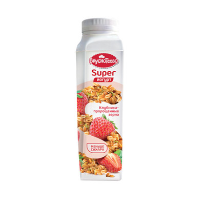 Йогурт Вкуснотеево питьевой Super клубника-пророщенные зерна 1.3%, 320мл
