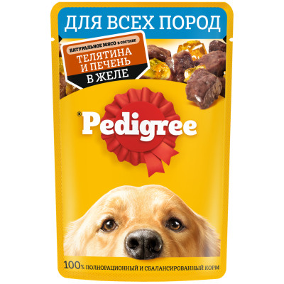 Корм Pedigree телятина и печень для взрослых собак в желе, 85г
