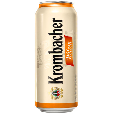 Пиво Krombacher Вайцен светлое пшеничное нефильтрованное 5.3%, 500мл