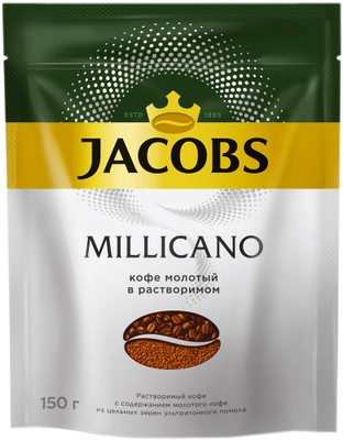 Кофе Jacobs Monarch Millicano растворимый с добавлением молотого, 150г
