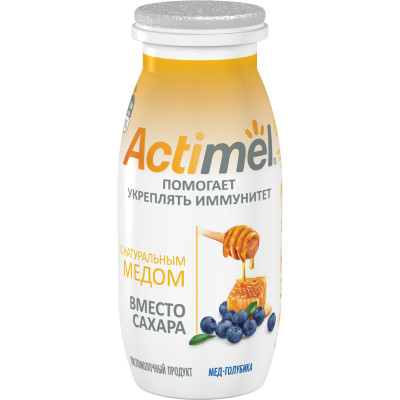 Продукт кисломолочный Актимель обогащённый с мёдом и голубикой 2.2%, 95мл