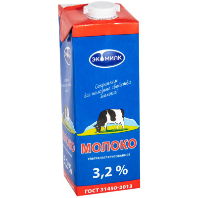 Молоко Экомилк питьевое ультрапастеризованное 3.2%, 924мл