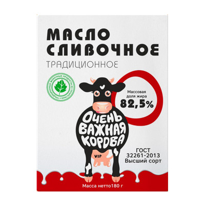 Масло сливочное Очень Важная Корова Традиционное высшего сорта 82.5%, 180г