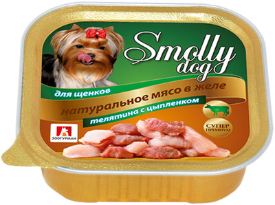 Корм Smolly dog натуральное мясо в желе телятина с цыплёнком для собак, 100г