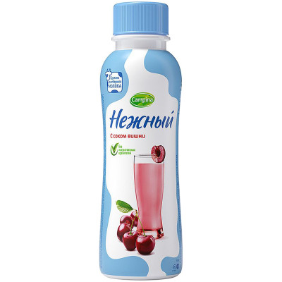 Продукт йогуртный Campina Нежный с соком вишни 0.1%, 385мл
