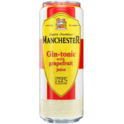 Коктейль Manchester Джин-тоник с соком грейпфрута слабоалкогольный газированный 7.2%, 450мл
