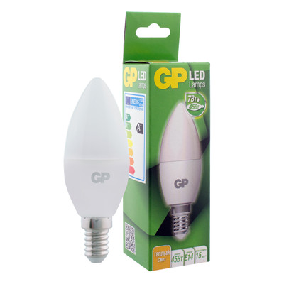 Лампа светодиодная GP LED C37 E14 27K 2CRB1 7W тёплый свет