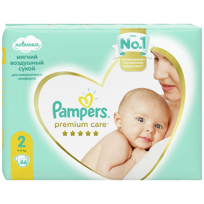 Подгузники-трусики Pampers Premium Care для мальчиков и девочек р.2 4-8 кг, 66шт