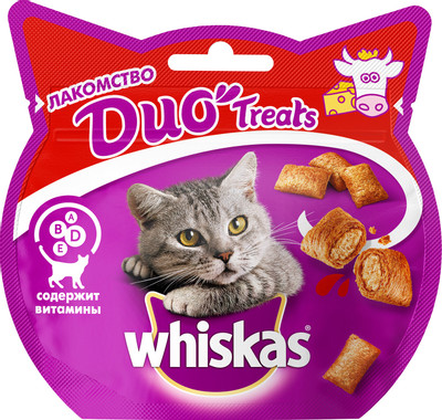 Лакомство Whiskas Duo Treats с говядиной и сыром для кошек, 40г