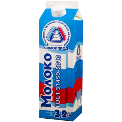 Молоко Ярмолпрод питьевое пастеризованное 3.2%, 1л