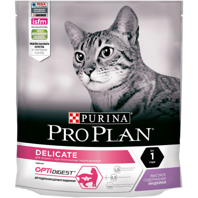 Сухой корм Pro Plan для привередливых кошек с чувствительным пищеварением с индейкой, 400г