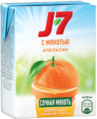 Сок J-7 Апельсиновый с мякотью, 200мл
