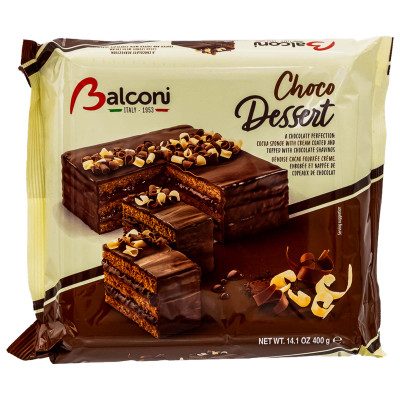 Торт бисквитный Balconi Шоко десерт с какао начинкой и в какао глазури, 400г