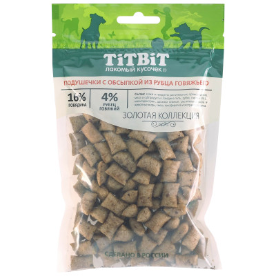 Подушечки TiTBiT Золотая Коллекция с обсыпкой из рубца говяжьего для собак, 80г
