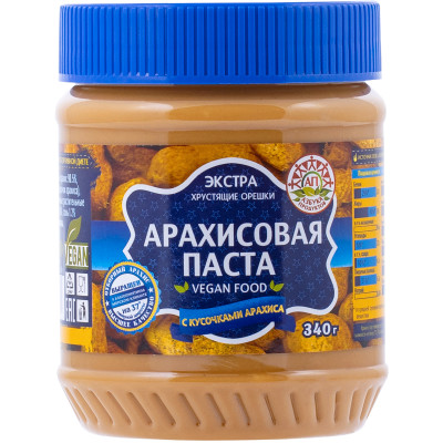 Паста арахисовая Азбука Продуктов Экстра с кусочками, 340г