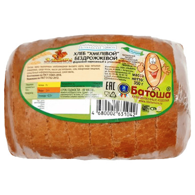 Хлеб Батоша Хмелевой бездрожжевой высший сорт нарезка, 350г