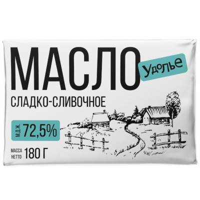 Масло сладкосливочное Удолье Крестьянское 72.5%, 180г