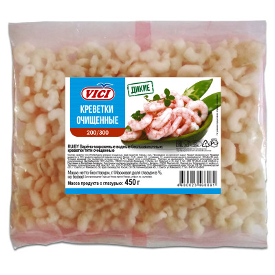 Креветки водные Vici варёно-мороженые беспозвоночные тити очищенные, 450г