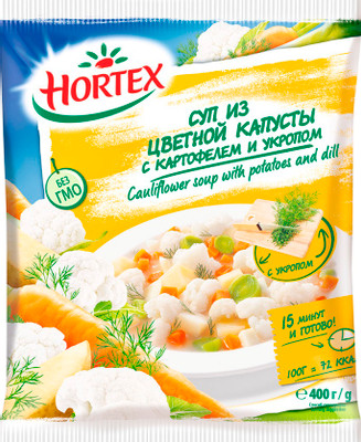 Смесь овощная Hortex Суп из цветной капусты с картофелем и укропом быстрозамороженная, 400г