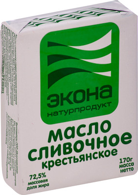 Масло сливочное Econa Крестьянское несолёное 72.5%, 170г