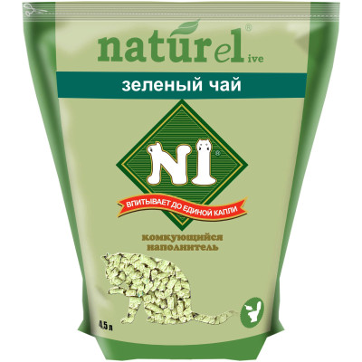 Наполнитель Naturel №1 зеленый чай комкующийся для кошачьих туалетов, 4.5л