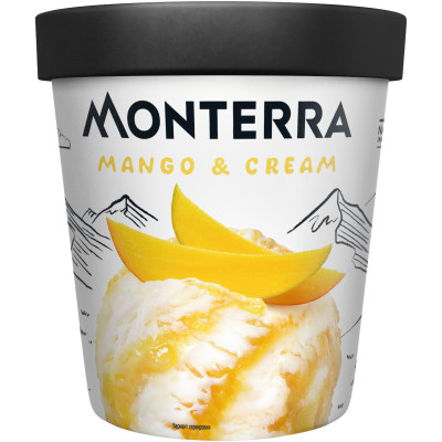 Мороженое пломбир Monterra Mango&Cream с манговым наполнителем и кусочками манго 12.5%, 281г