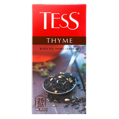 Чай Tess Thyme чёрный с ароматом лимона и чабреца в пакетиках, 25х1.5г