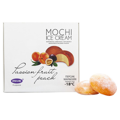 Мороженое сливочное Iceumi Моджи персик-маракуйя в рисовой глазури 10%, 300г