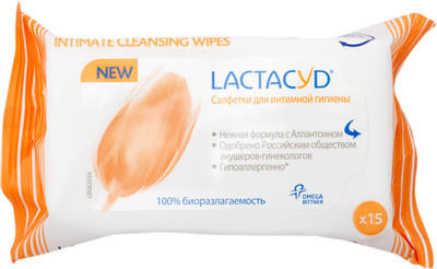 Салфетки влажные Lactacyd для интимной гигиены, 15шт
