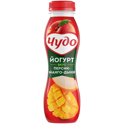 Йогурт питьевой Чудо персик-манго-дыня 2.4%, 400мл