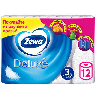 Туалетная бумага Zewa Deluxe белая 3 слоя, 12шт