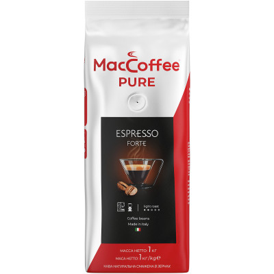 Кофе MacCoffee Pure Espresso Forte жареный в зернах, 1кг