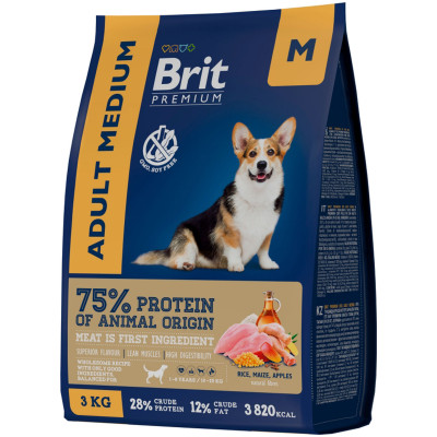Корм Brit Premium Dog Adult Medium с курицей для взрослых собак средних пород, 3кг