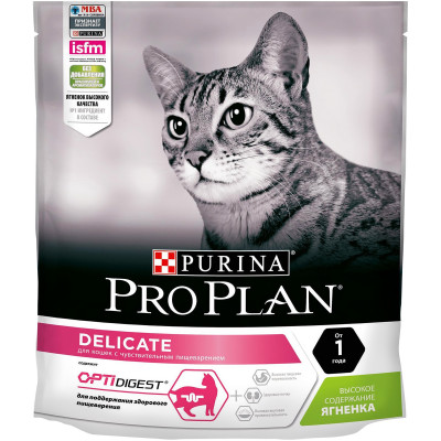 Сухой корм Pro Plan Delicate с ягнёнком для кошек с чувствительным пищеварением, 400г