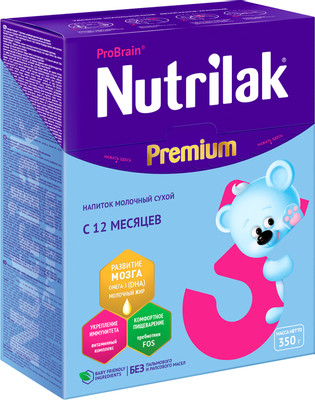 Смесь Nutrilak Premium + 3 с 12 месяцев, 350г
