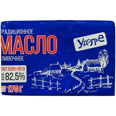 Масло Удолье Традиционное сливочное 82.5%, 170г