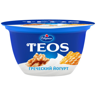 Йогурт Савушкин Греческий Teos Грецкий Орех Мед с вкусовым наполнителем 2%, 140г
