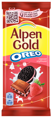 Шоколад Alpen Gold Oreo с клубничной начинкой и кусочками печенья Орео, 95г