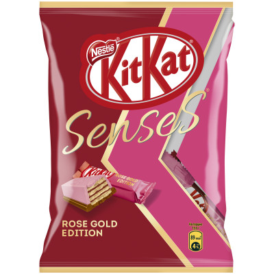 Шоколад белый и молочный KitKat Senses Rose Gold Edition Taste Of Strawberry со вкусом клубники и с хрустящей вафлей, 152г
