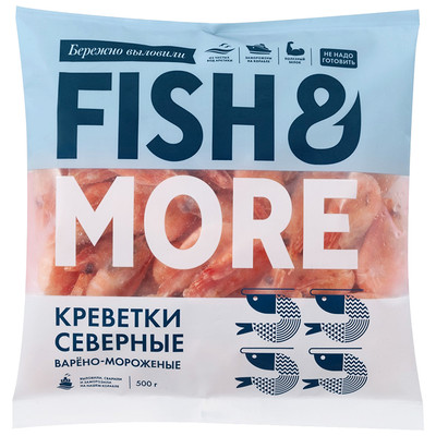 Креветки северные Fish&More 70/90 варёно-мороженые с головой в панцире, 500г